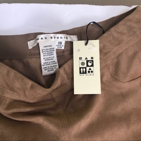 Max Studio NEW Faux Suede High Waist Pant Stretch Minimalist Neutral Leggings XS - Picture 13 of 15